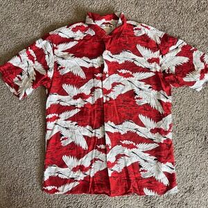UNIQLO Japanese‎ Cranes Button Up AOP Hawaiian Shirt Mens Small 0605